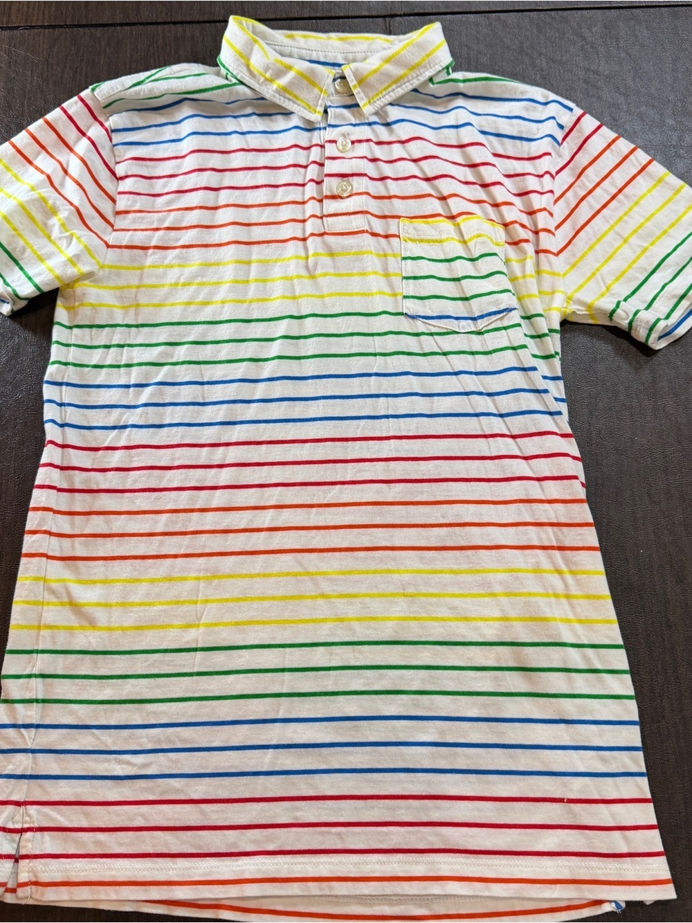 Kids Crewcuts White Polo with Rainbow Stripe Print Sz 14